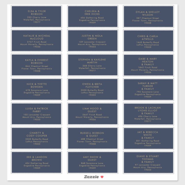 Modern Gold | Navy Wedding Guest Address Sticker (Sheet)