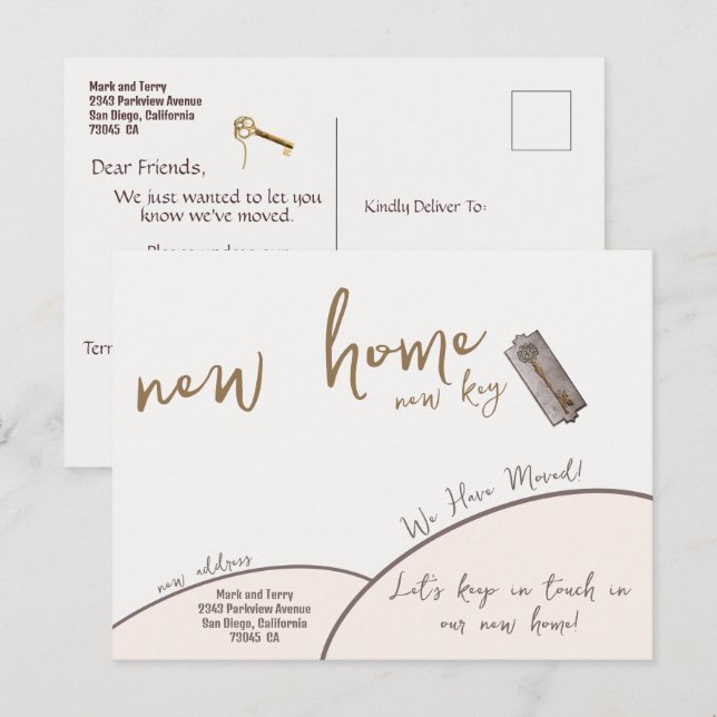 Modern Gold New Home New Key We Have Moved Announcement Postcard (Front/Back)