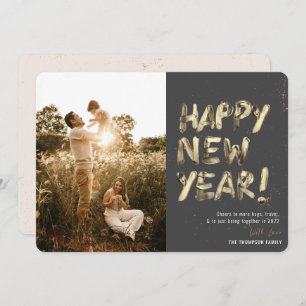 Modern Gold New Year Being Together Grey Photo Holiday Card