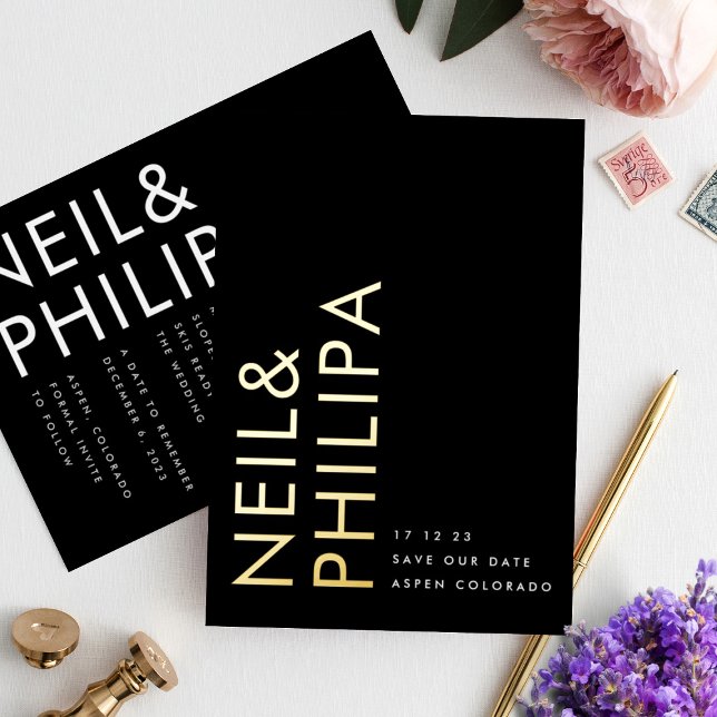 Modern Gold Non-Photo Bold Names Save Our Date (Creator Uploaded)