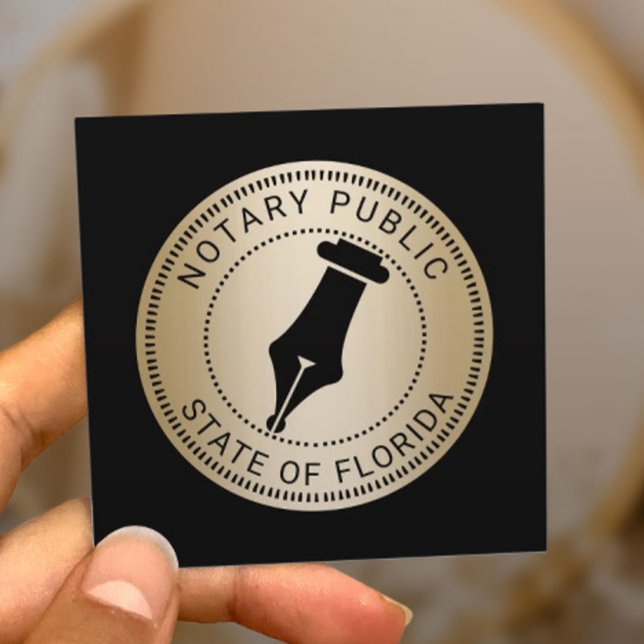 Modern Gold Notary Stamp Loan Signing Agent Square Business Card (Creator Uploaded)