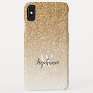 Modern Gold Ombre Faux Glitter Monogram iPhone XS Max Case