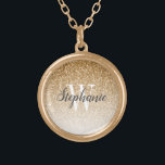 Modern Gold Ombre Faux Glitter Monogram Gold Plated Necklace<br><div class="desc">This chic necklace features a gold ombre faux glitter background. Customise it with your initial in white serif font and your name in dark grey handwriting-style brush script.</div>