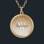 Modern Gold Ombre Faux Glitter Monogram Gold Plated Necklace<br><div class="desc">This chic necklace features a gold ombre faux glitter background. Customise it with your initial in white serif font and your name in dark grey handwriting-style brush script.</div>