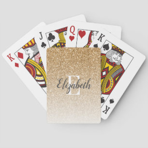 Modern Gold Ombre Faux Glitter Monogram Playing Cards