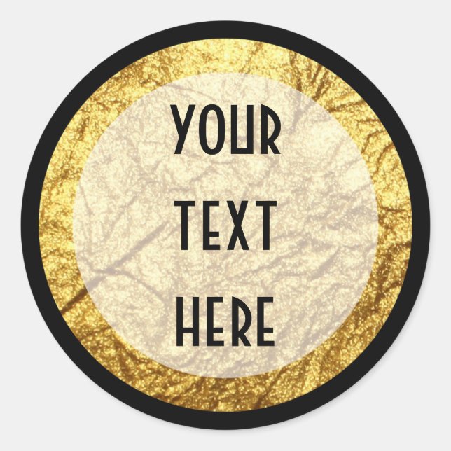 Modern Gold on Black White Stripe Luxury Boutique Classic Round Sticker (Front)