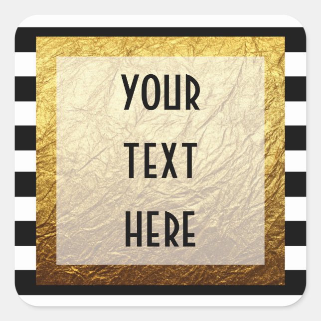 Modern Gold on Black White Stripe Luxury Boutique Square Sticker (Front)