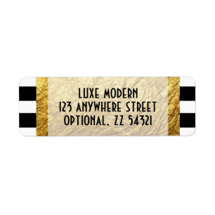 Modern Gold on Black White Stripe Return Address Label