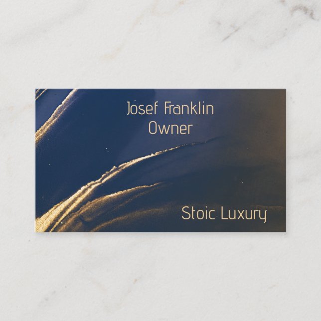 Modern Gold on Blue Alcohol Ink Business Card (Front)