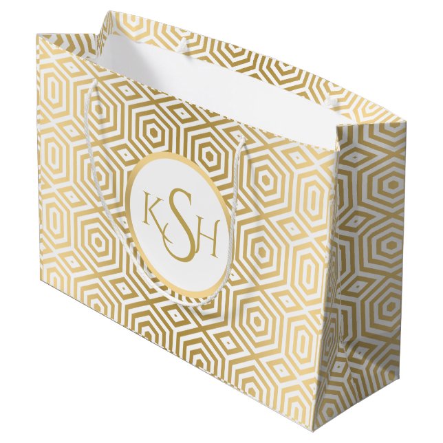 Modern Gold On White Polygonal Pattern Large Gift Bag (Back Angled)