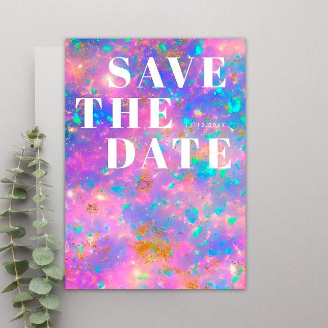 Modern Gold Opal Stone Minimalist Simple Wedding Save The Date (Front)