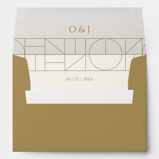Modern Gold Ornaments Cream Wedding Envelope (Back (Bottom))