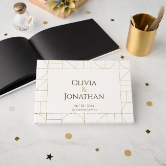 Modern Gold Ornaments Cream Wedding Guest Book