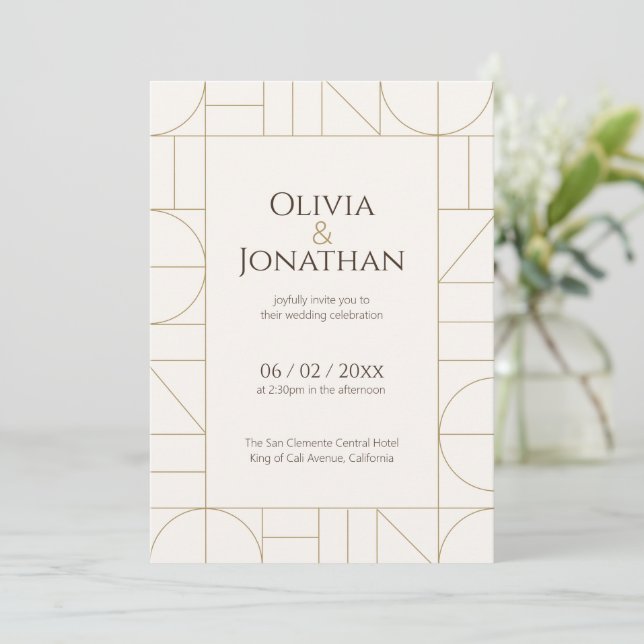 Modern Gold Ornaments Cream Wedding Invitation (Standing Front)