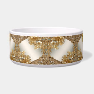 Modern Gold Ornate Floral Ceramic Pet Bowl