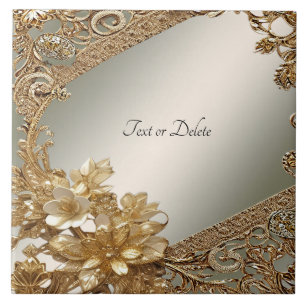 Modern Gold Ornate Floral Ceramic Tile