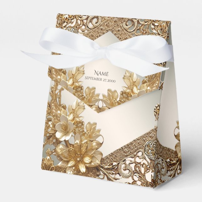 Modern Gold Ornate Floral Favour Box (Front Side)