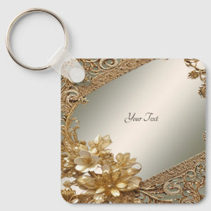 Modern Gold Ornate Floral Keychain
