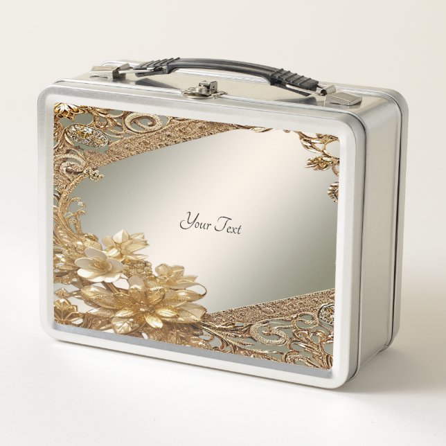 Modern Gold Ornate Floral Lunchbox (Front)
