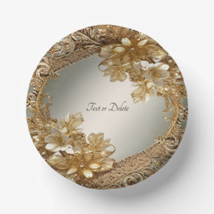 Modern Gold Ornate Floral Paper Bowls Paper Plate
