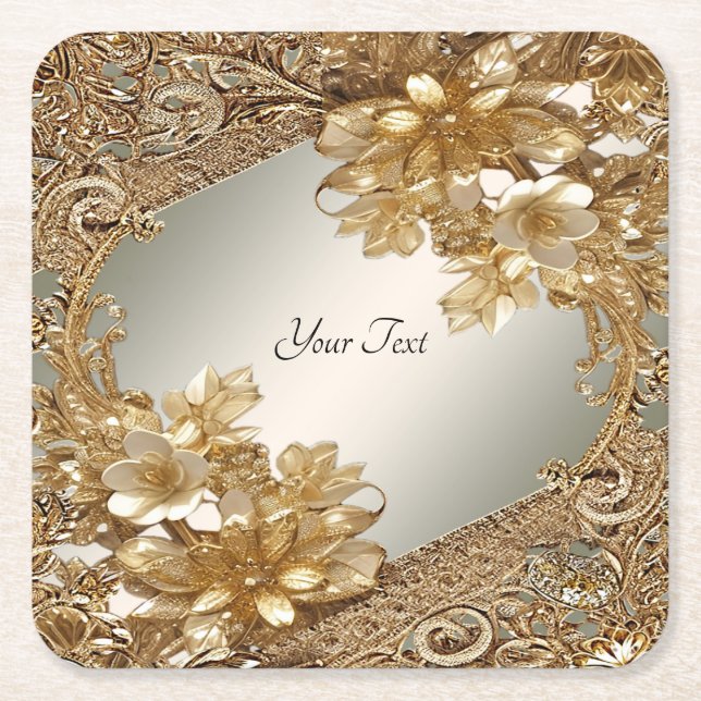 Modern Gold Ornate Floral Paper Coaster (Front)