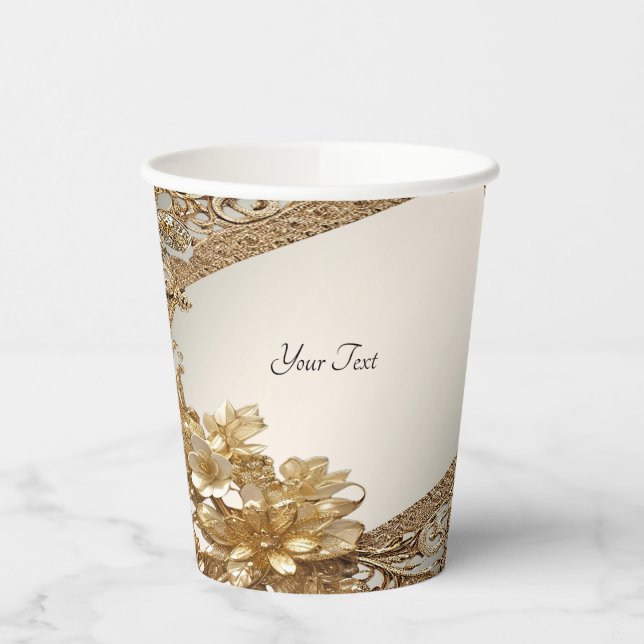 Modern Gold Ornate Floral Paper Cups (Left)