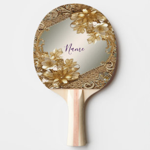 Modern Gold Ornate Floral Ping Pong Paddle