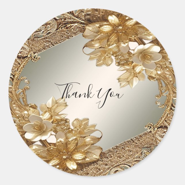 Modern Gold Ornate Floral Sticker (Front)