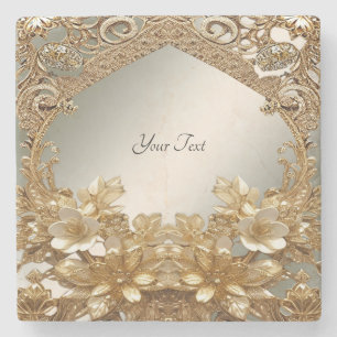 Modern Gold Ornate Floral Stone Coaster