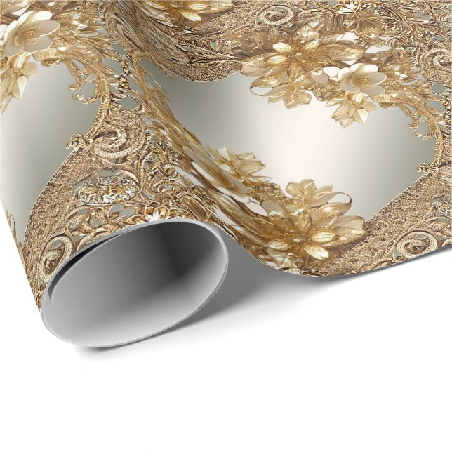 Modern Gold Ornate Floral Wrapping Paper (Roll Corner)