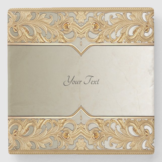 Modern Gold Ornate Stone Coaster (Front)