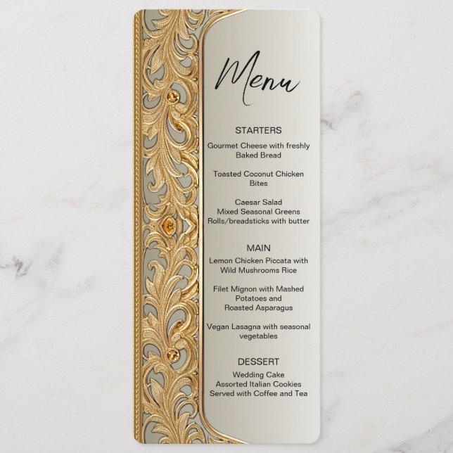 Modern Gold Ornate Wedding Menu (Front)