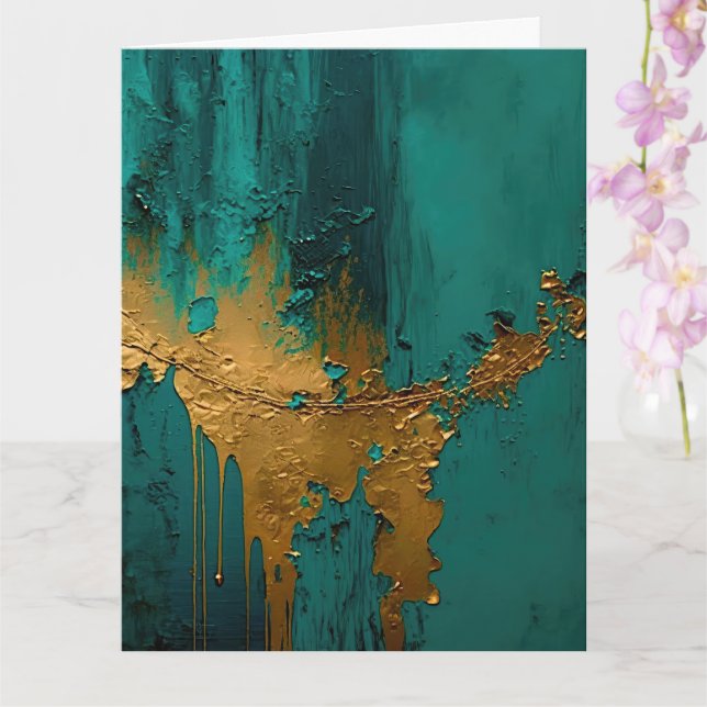 Modern Gold Paint on Teal Card (Orchid)