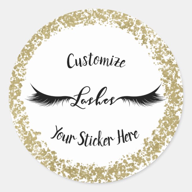 Modern Gold Paint Stroke Glam Makeup Eyelashes Classic Round Sticker (Front)