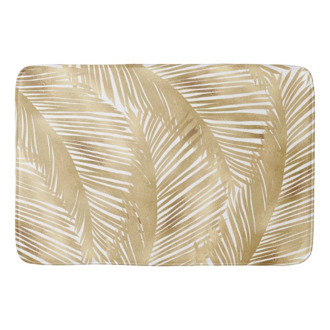 Modern Gold Palm Leaf Tropical Pattern Bath Mat (Front)
