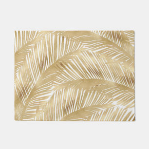 Modern Gold Palm Leaf Tropical Pattern Doormat