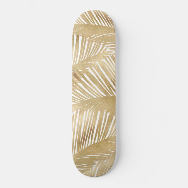 Modern Gold Palm Leaf Tropical Pattern Skateboard (Front)