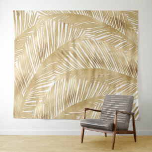 Modern Gold Palm Leaf Tropical Pattern Tapestry