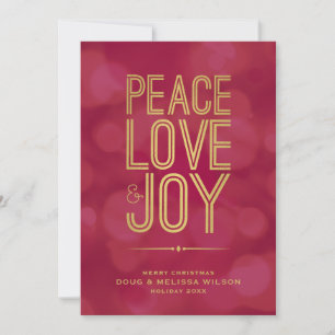 Modern Gold Peace Love & Joy No-Photo Holiday Card