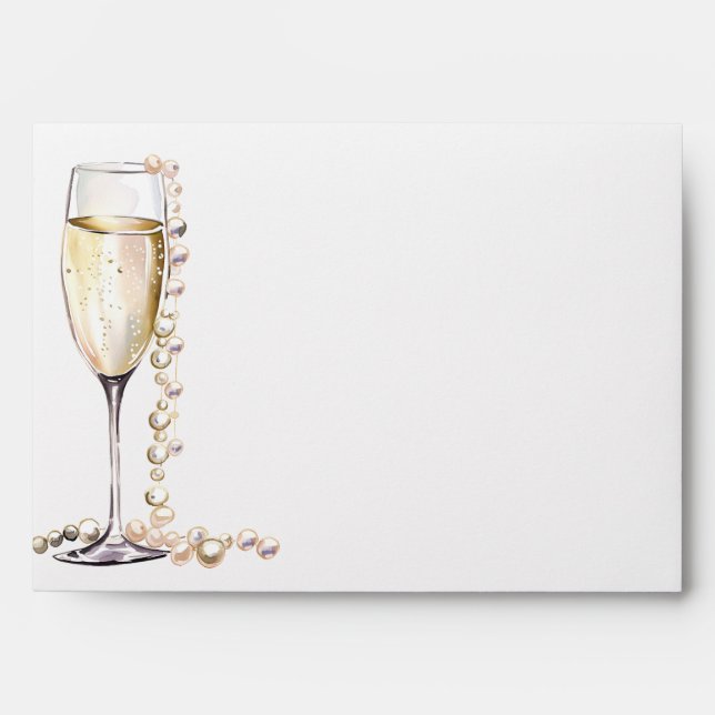Modern Gold Pearls and Prosecco Return Address Envelope (Front)