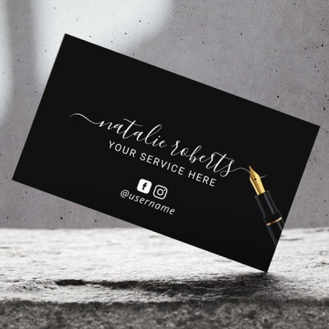 Modern Gold Pen Calligraphy Signature Notary Business Card (Creator Uploaded)