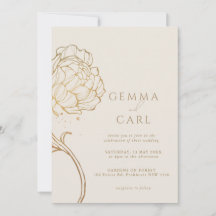 Modern gold peony line art wedding
