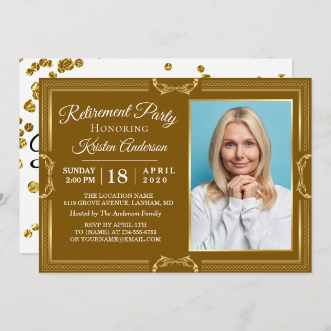 Modern Gold Photo Retirement Party Invitation (Front/Back)