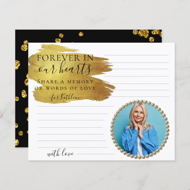 Modern Gold Photo Share a Memory Funeral Card (Front/Back)