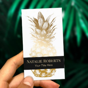 Modern Gold Pineapple Black Stripe Business Card