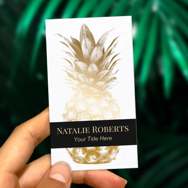 Modern Gold Pineapple Black Stripe Business Card (Creator Uploaded)
