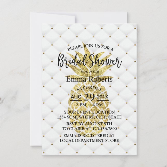 Modern Gold Pineapple Bridal Shower Invitation (Front)