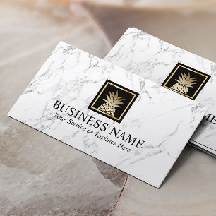 Modern Gold Pineapple Logo Trendy White Marble Business Card