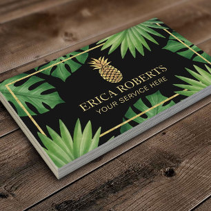 Modern Gold Pineapple Logo Tropical Spa Salon  Business Card