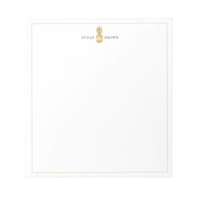Modern Gold Pineapple Personalised Notepad (Front)